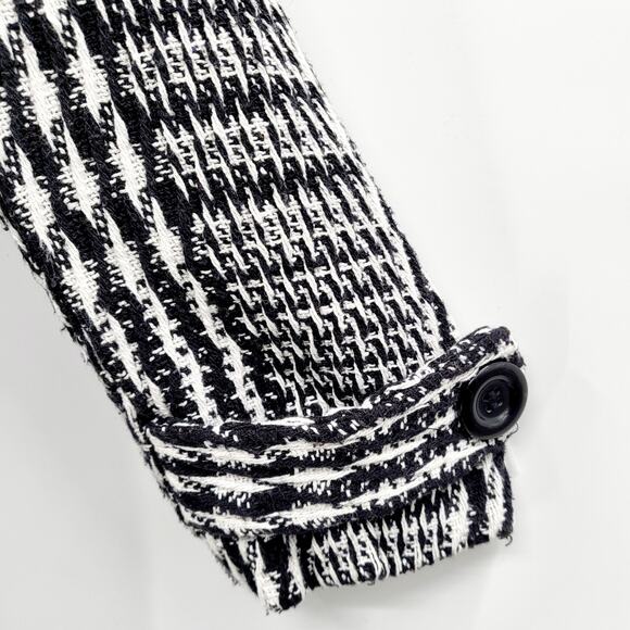 Ambiance Apparel Black & White Tweed Button Up Lined Trench Coat Women's Size L - Picture 5 of 10